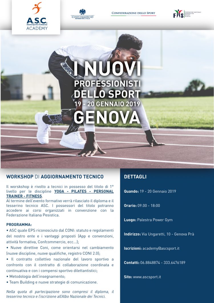Workshop di aggiornamento tecnico  I nuovi professionisti dello sport  ASC GENOVA