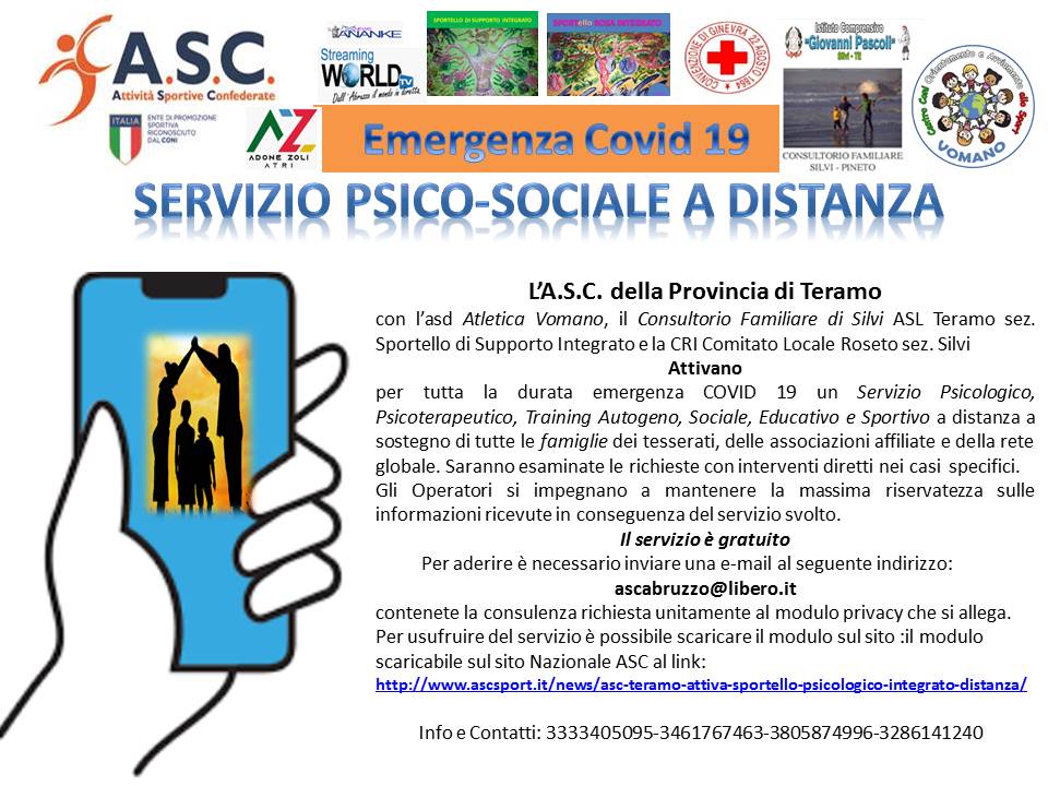 ASC Teramo attiva sportello psicologico integrato a distanza