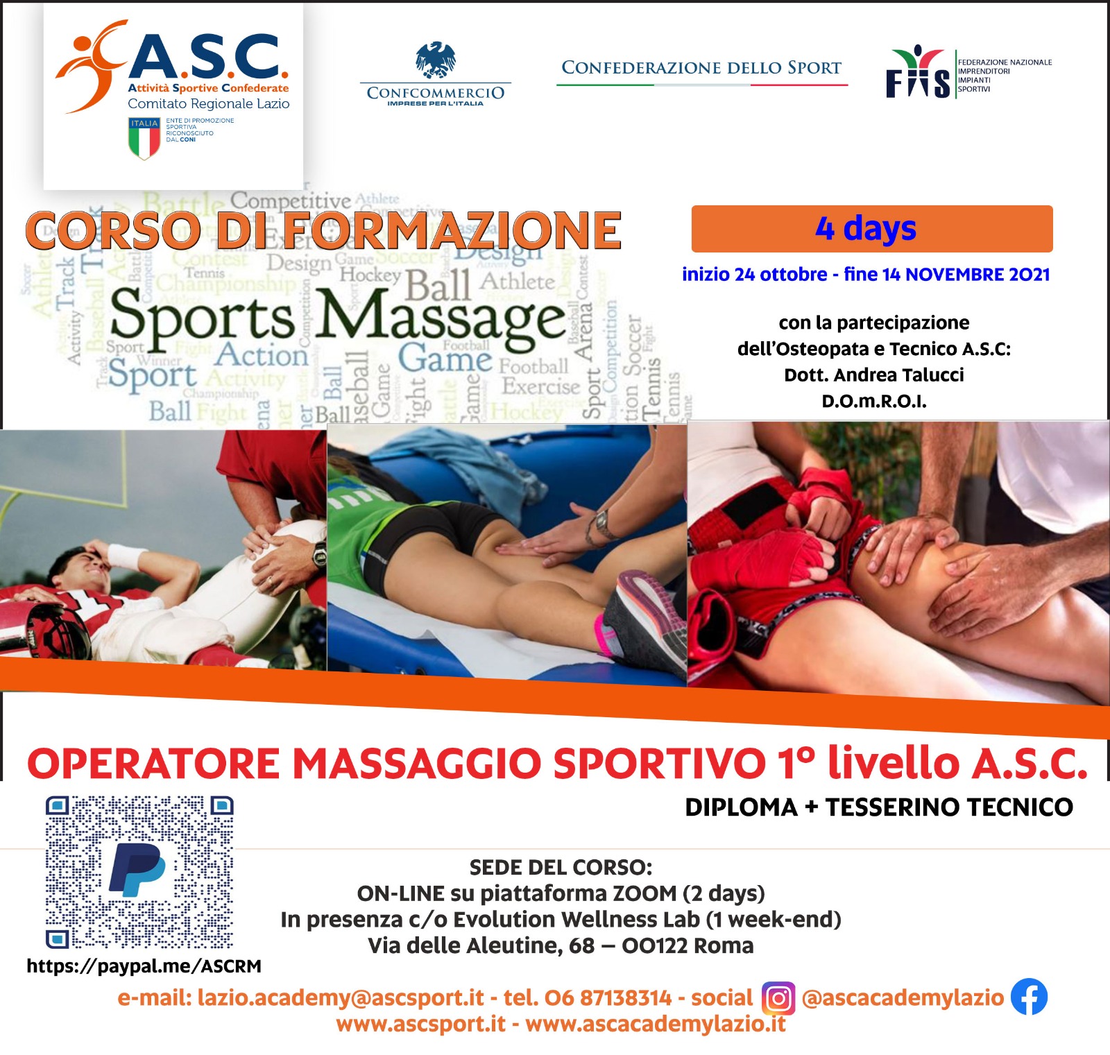 CORSO DI FORMAZIONE OPERATORE MASSAGGIO SPORTIVO 1 LIVELLO