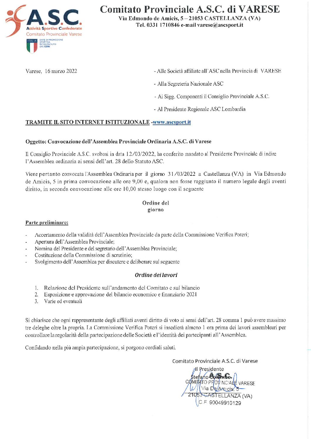 Convocazione Assemblea Ordinaria_31marzo_2022