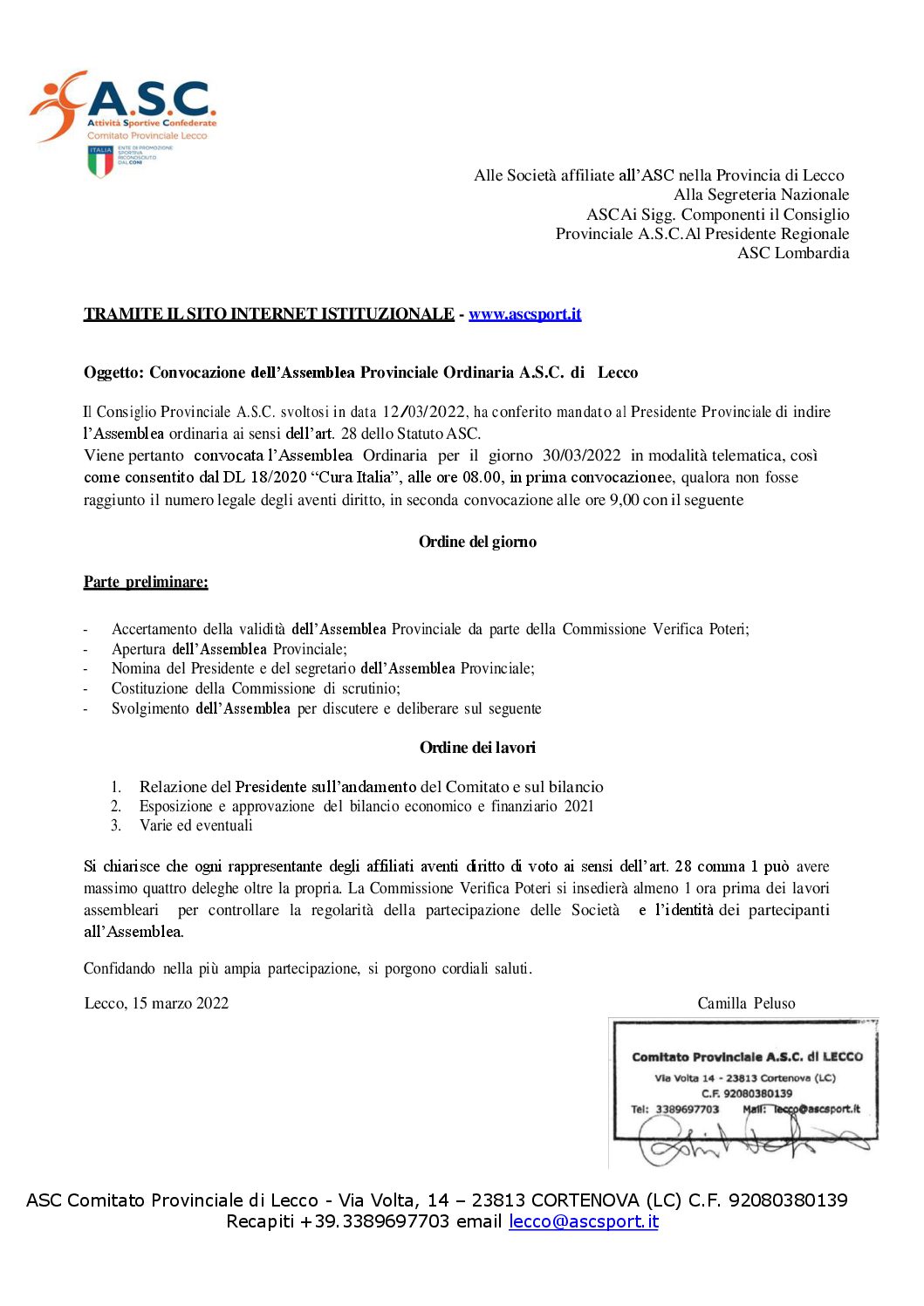 Convocazione assemblea prov_le Lecco 30 mar 2022