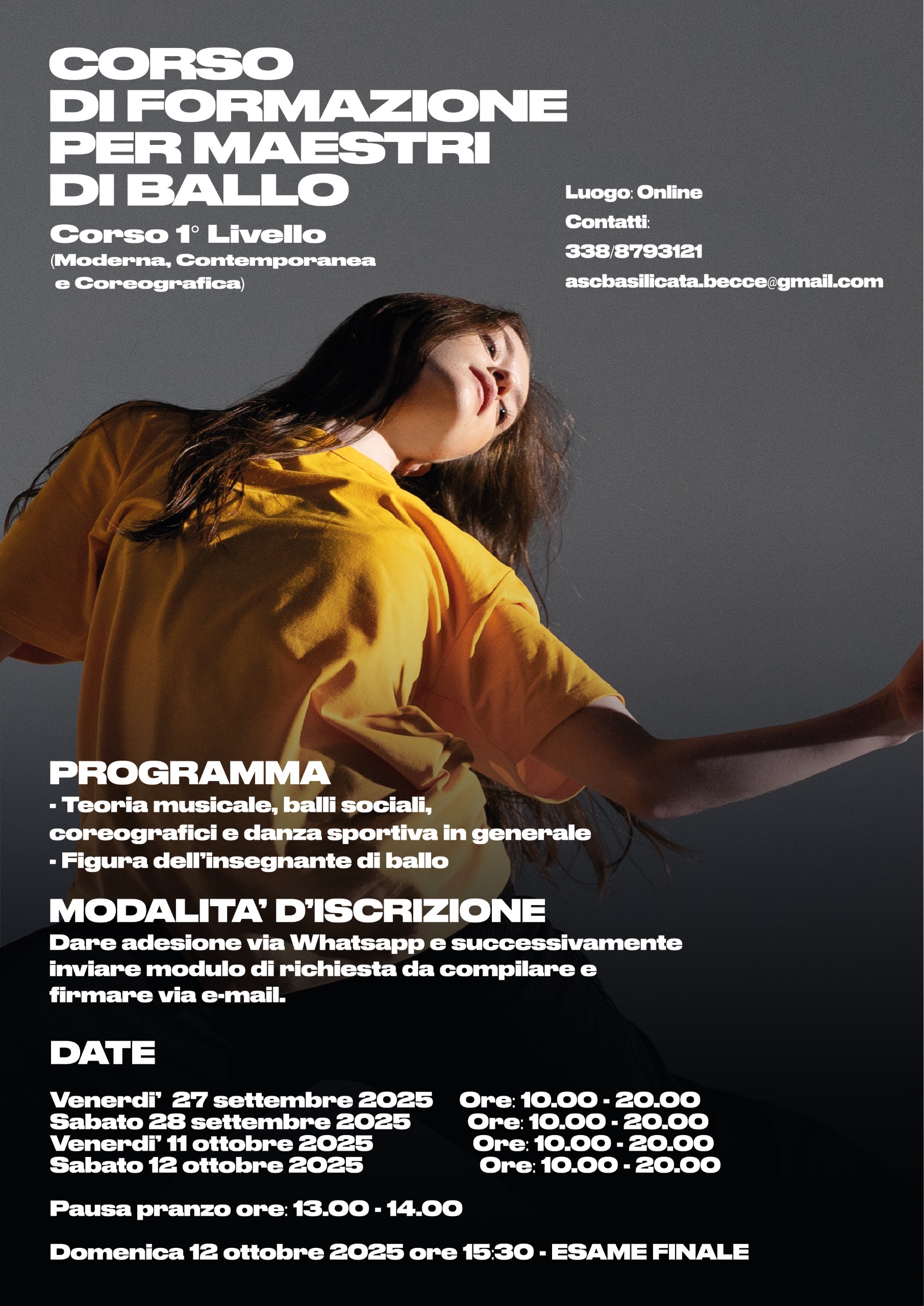 Corso di formazione per maestri di ballo - 1   Livello  Moderna  Contemporanea e Coreografica 