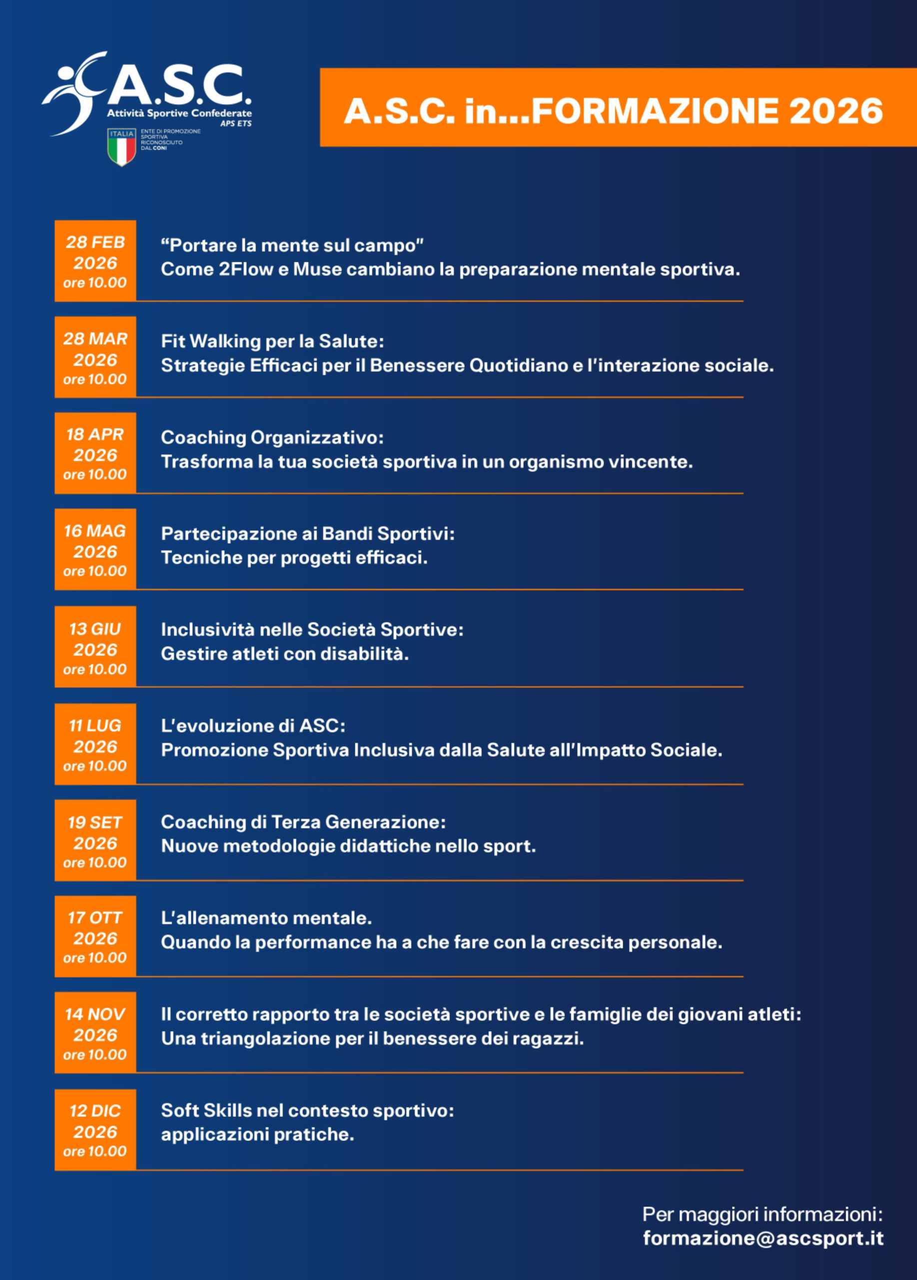 A S C  in Formazione 2026  al via il ciclo di webinar dedicati allo sviluppo del sistema sportivo