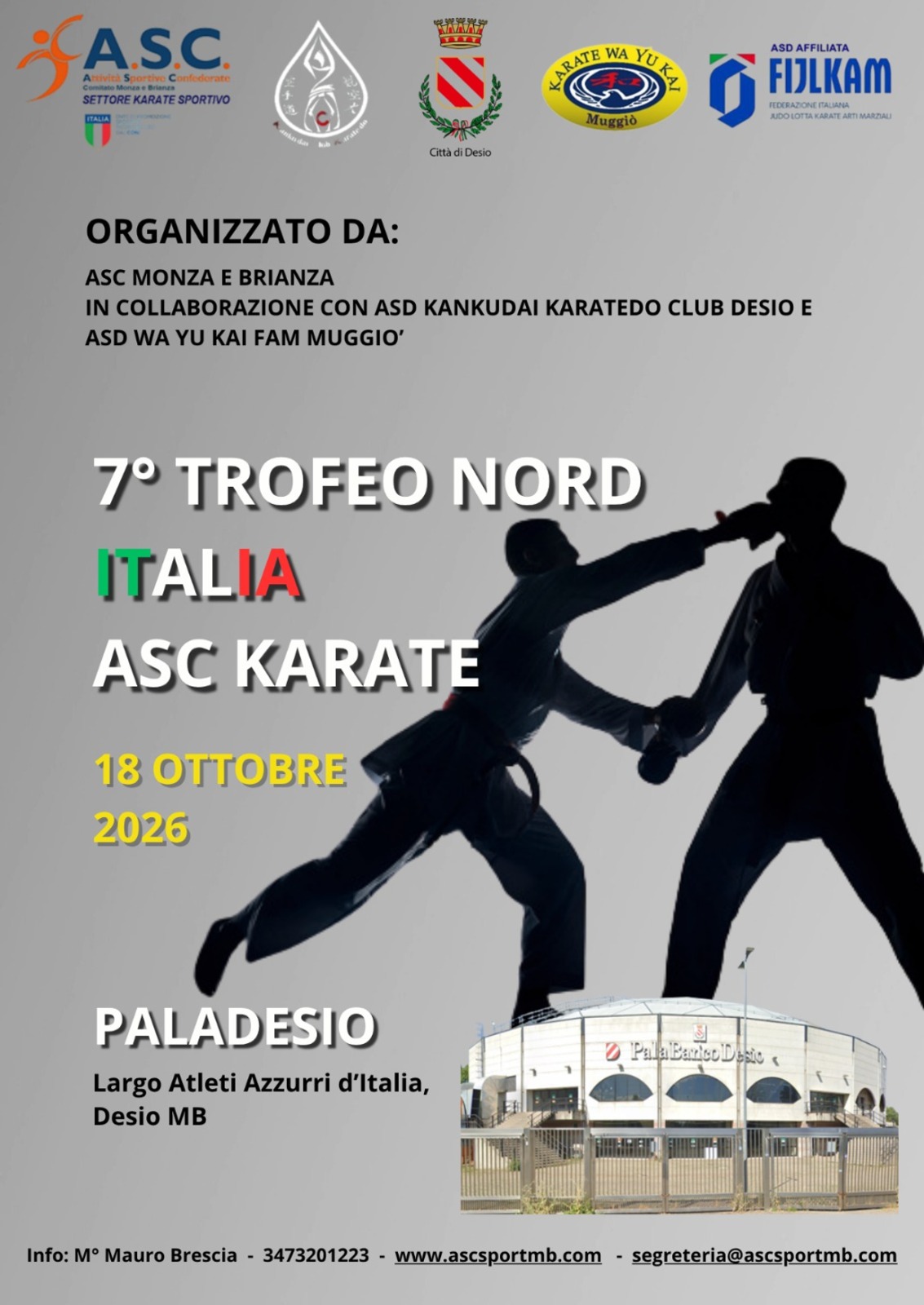 Karate  torna il grande appuntamento  il 18 ottobre a Desio il 7   Trofeo Nord Italia ASC